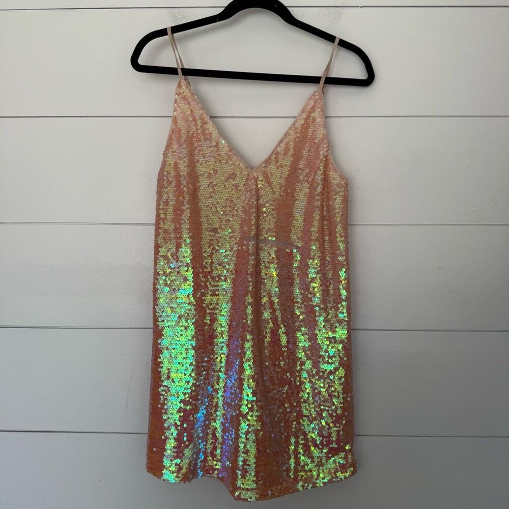 Buddy Love Iridescent Peach Sequin Mini Dress